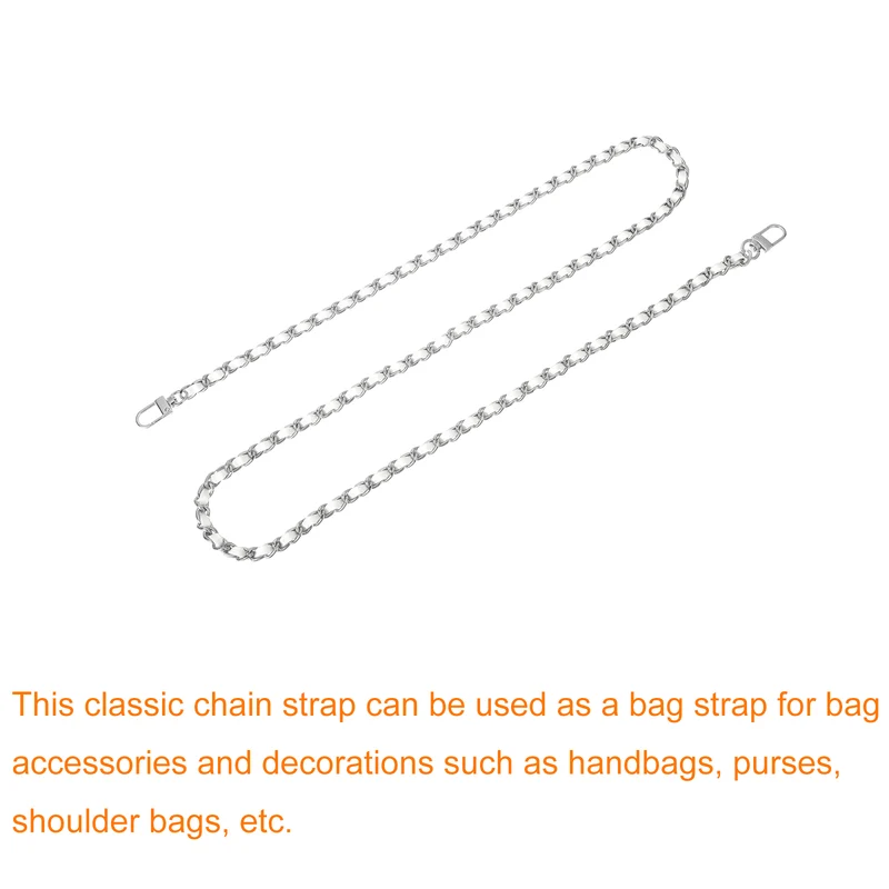 47" Purse Chain Strap with Buckles for Shoulder and Cross Body (White + Silver)
