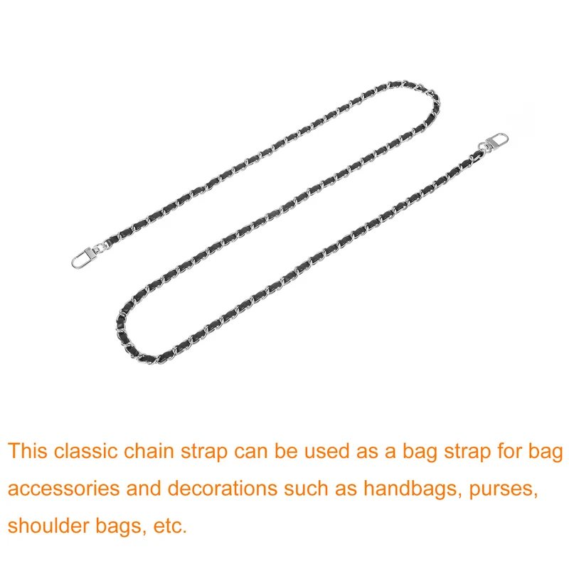47" Purse Chain Strap with Buckles for Shoulder and Cross Body Black Silver