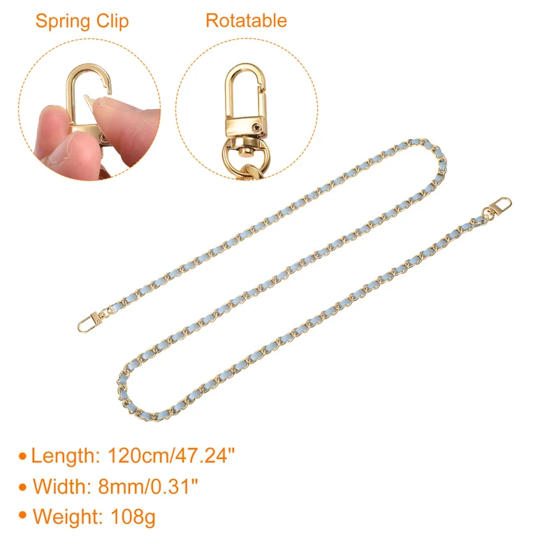 47" Purse Chain Strap with Buckles for Shoulder and Cross Body (Sky Blue + Gold)