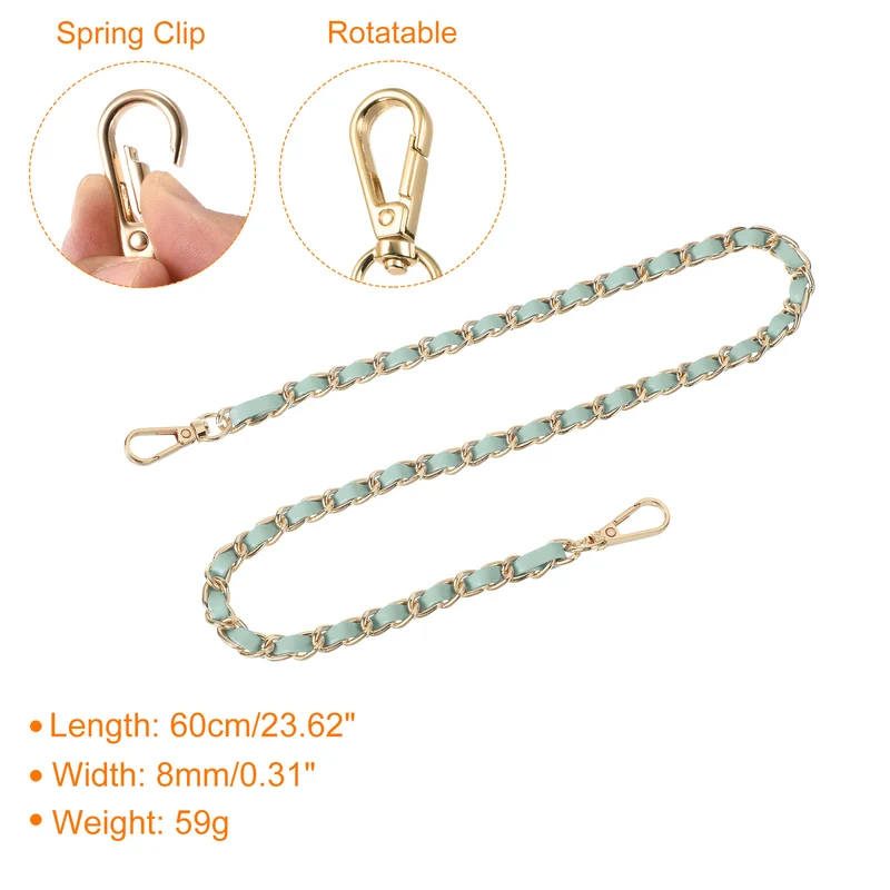 Purse Strap, 24" Leather for Shoulder Strap (Light Green, Gold)