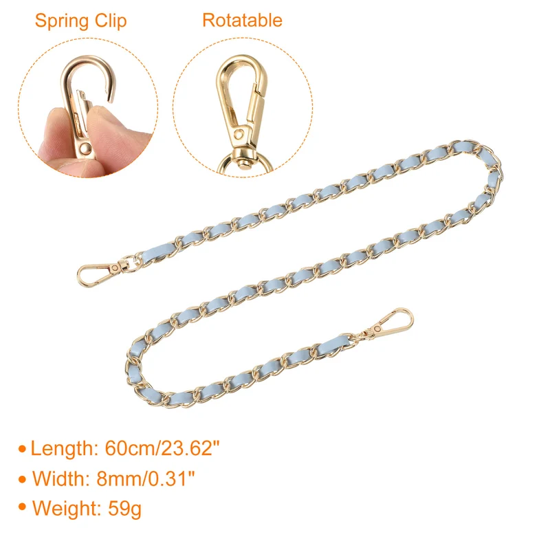 Purse Strap, 24" Leather for Shoulder Strap (Sky Blue, Gold)