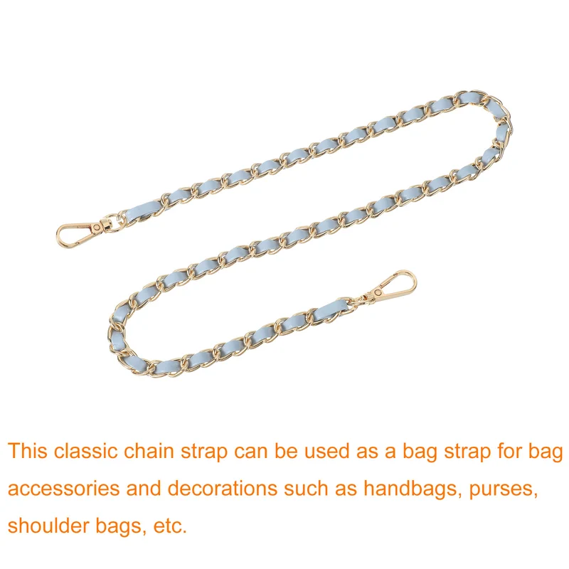 Purse Strap, 24" Leather for Shoulder Strap (Sky Blue, Gold)