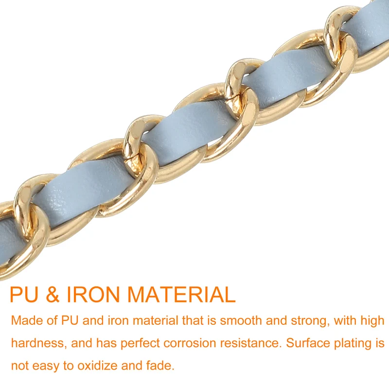 Purse Strap, 24" Leather for Shoulder Strap (Sky Blue, Gold)