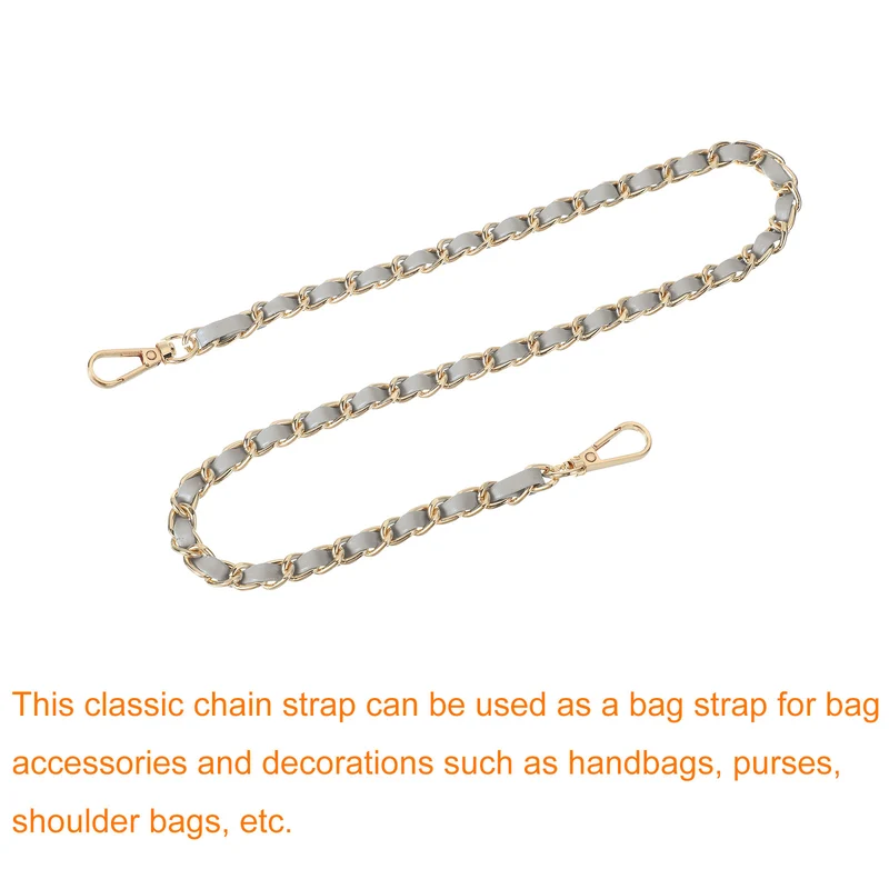 Purse Strap, 24" Leather for Shoulder Strap (Gray, Gold)