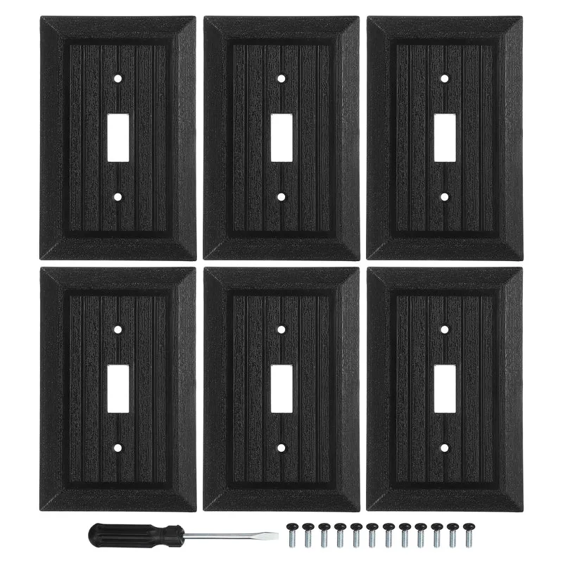 6PCS Toggle Light Switch Wall Plates 1-Gang Switch, Black, 4.8x3.1"