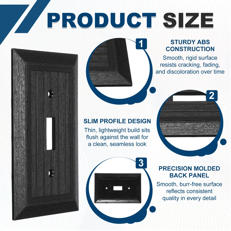 2PCS Toggle Light Switch Wall Plates 1-Gang Switch, Black, 4.8x3.1"