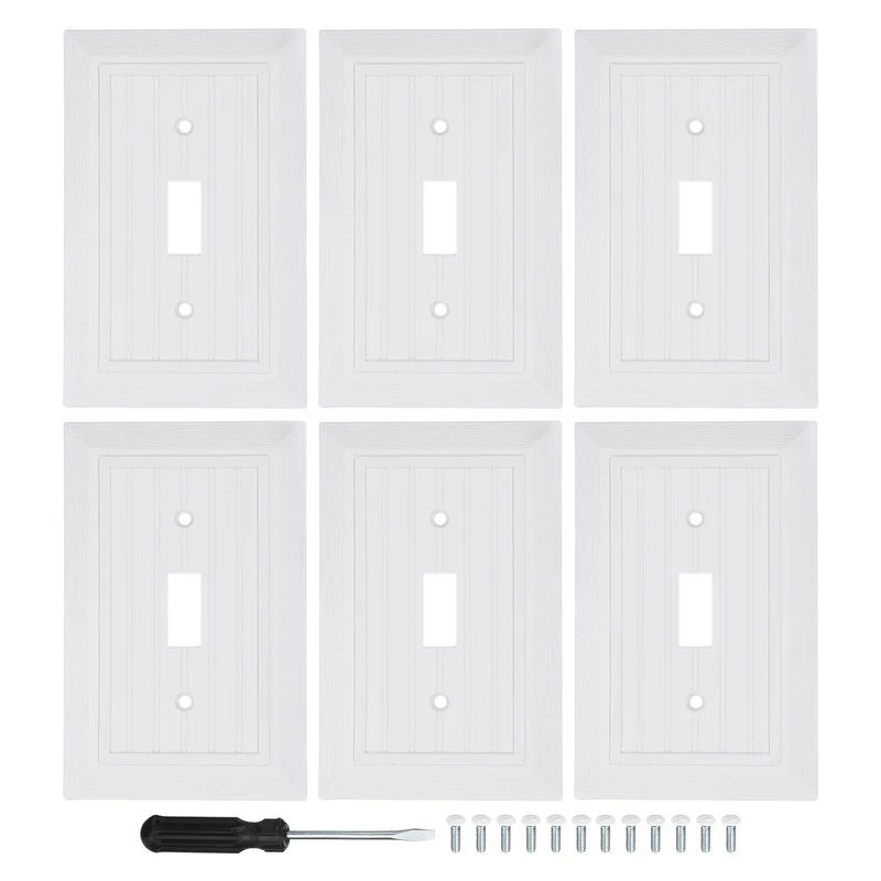 6PCS Toggle Light Switch Wall Plates 1-Gang Switch, White, 4.8x3.1"