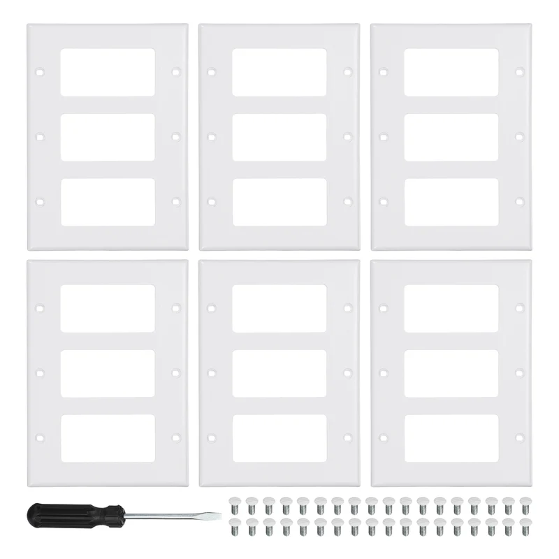 6PCS Triple Rocker Light Switch Wall Plates 3-Gang Switch, White, 6.4x4.5"