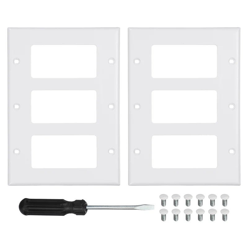 2PCS Triple Rocker Light Switch Wall Plates 3-Gang Switch, White, 6.4x4.5"