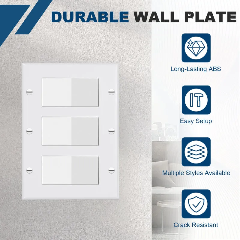 2PCS Triple Rocker Light Switch Wall Plates 3-Gang Switch, White, 6.4x4.5"
