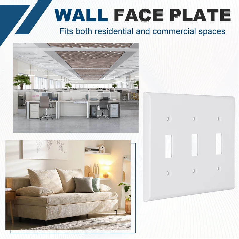 2PCS Triple Rocker Light Switch Wall Plates 3-Gang Switch, White, 6.4x4.5"