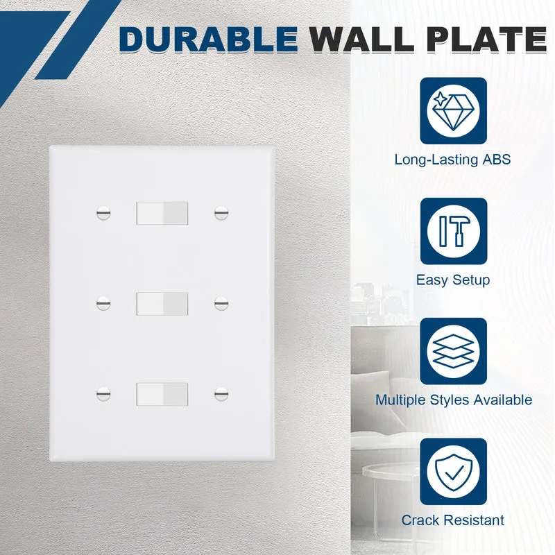 4PCS Triple Toggle Light Switch Wall Plates 3-Gang Switch, White, 6.4x4.5"