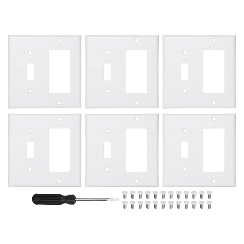 6PCS Single Toggle/Single Rocker Wall Plates 2-Gang Switch, White, 4.5x4.5"