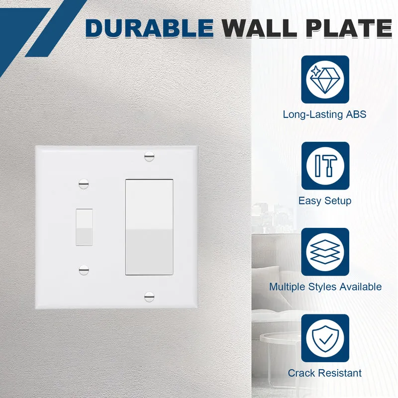 6PCS Single Toggle/Single Rocker Wall Plates 2-Gang Switch, White, 4.5x4.5"