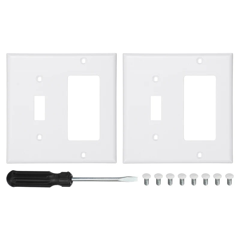 2PCS Single Toggle/Single Rocker Wall Plates 2-Gang Switch, White, 4.5x4.5"