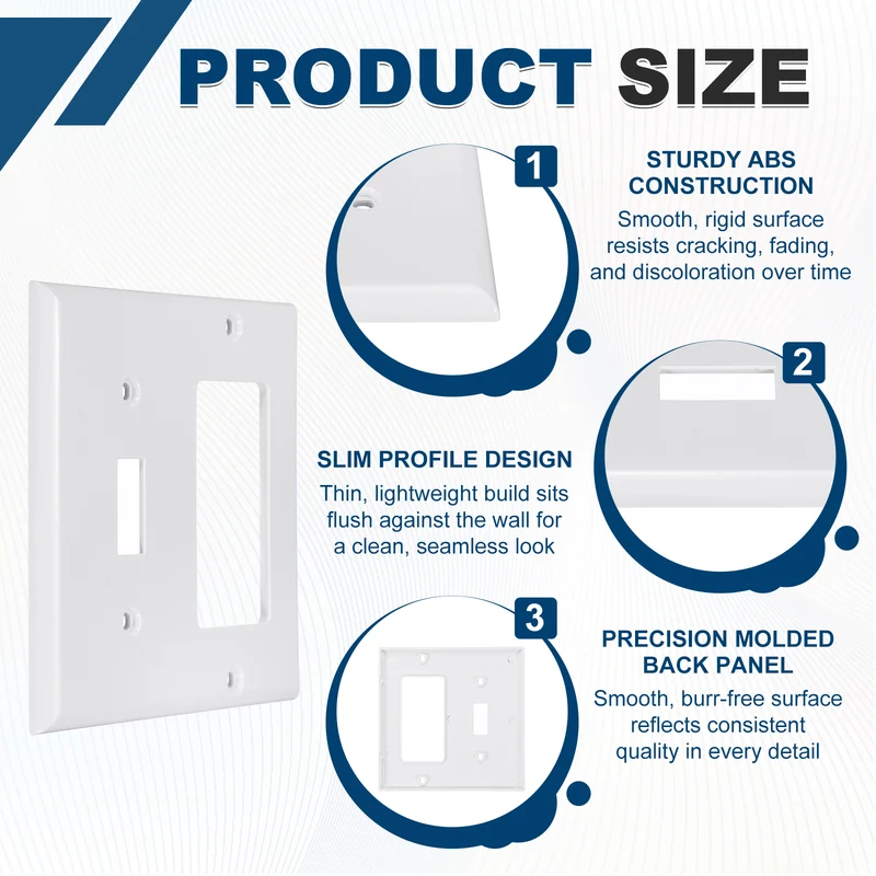 2PCS Single Toggle/Single Rocker Wall Plates 2-Gang Switch, White, 4.5x4.5"