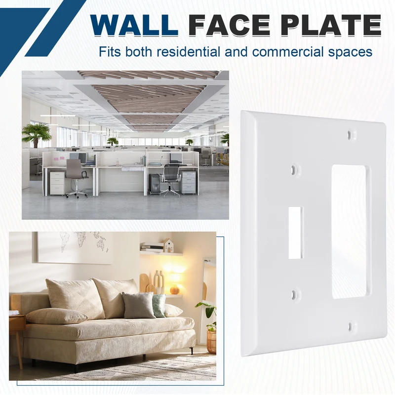 2PCS Single Toggle/Single Rocker Wall Plates 2-Gang Switch, White, 4.5x4.5"