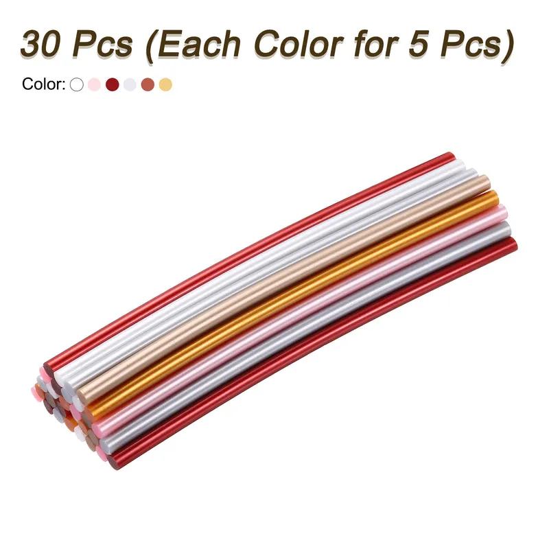 30pcs Mini Hot Glue Gun Sticks 0.28"x8" for Glue Gun, Metallic 6 Colors