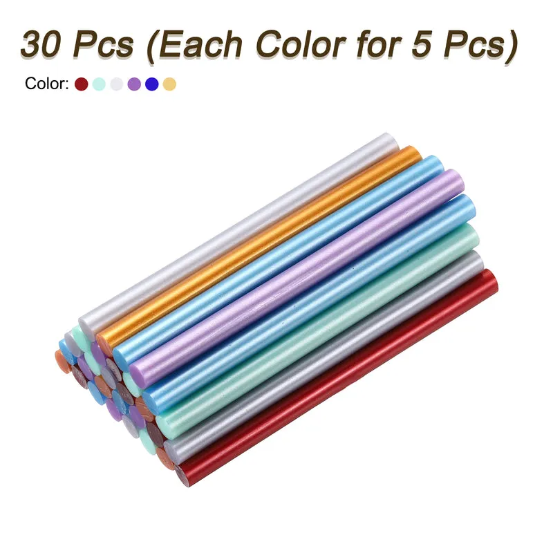 30pcs Mini Hot Glue Gun Sticks 4"x0.28" for Glue Gun, Metallic 6 Colors
