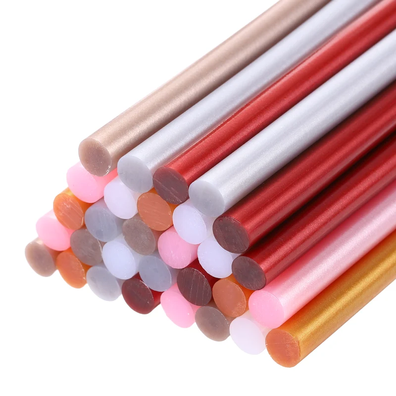 30pcs Mini Hot Glue Gun Sticks 0.28"x4" for Glue Gun, Metallic 6 Colors
