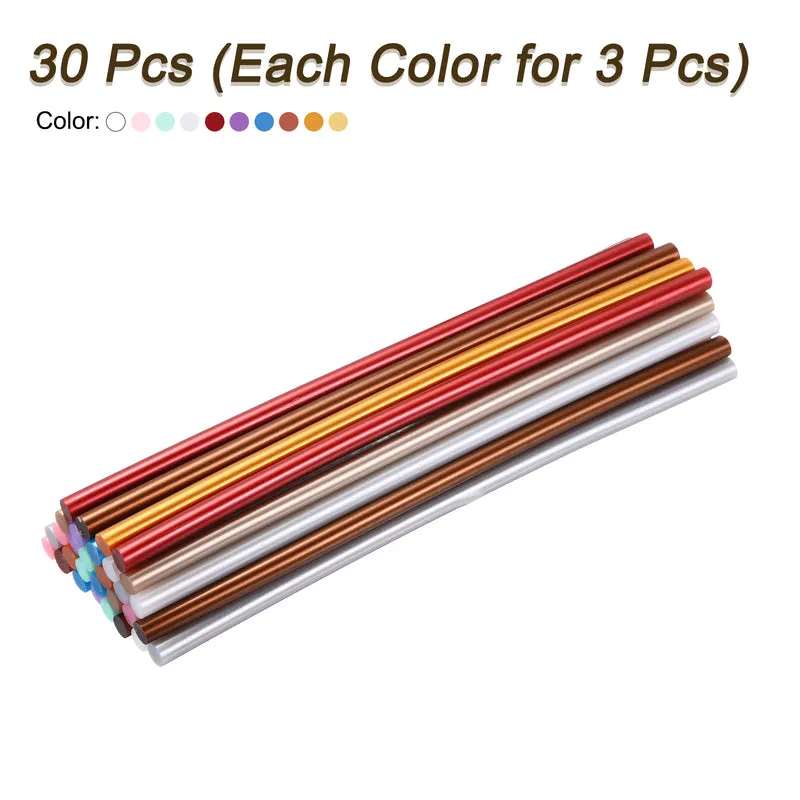 30pcs Mini Hot Glue Gun Sticks 8"x0.28" for Glue Gun, Metallic 10 Colors