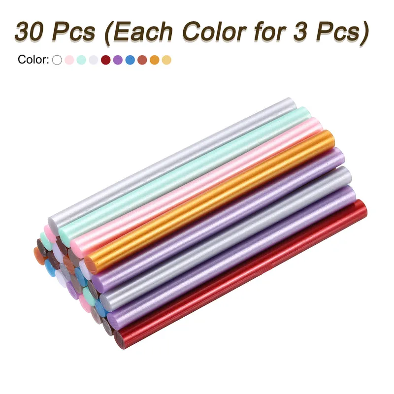 30pcs Mini Hot Glue Gun Sticks 4"x0.28" for Glue Gun, Metallic 10 Colors