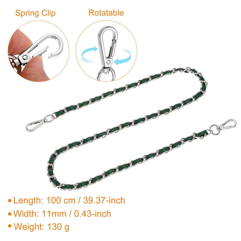 39" Purse Strap with Buckle for Shoulder and Cross Body(Green+Silver)