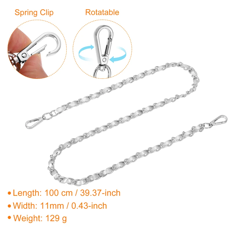 39" Purse Strap with Buckle for Shoulder and Cross Body(Silver+Silver)