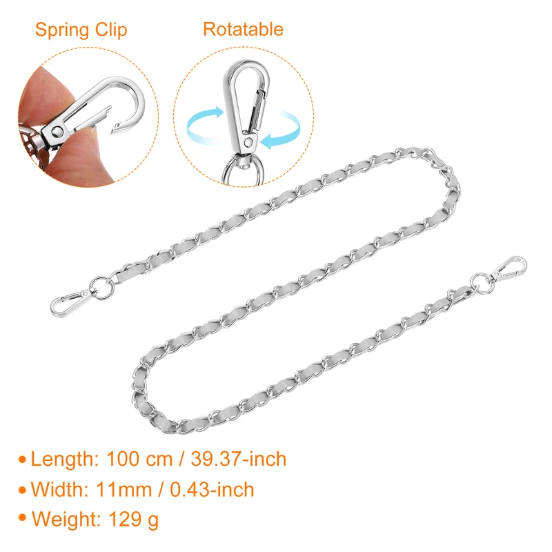 39" Purse Strap with Buckle for Shoulder and Cross Body(Gray+Silver)