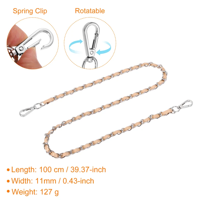 39" Purse Strap with Buckle for Shoulder and Cross Body(Khaki+Silver)