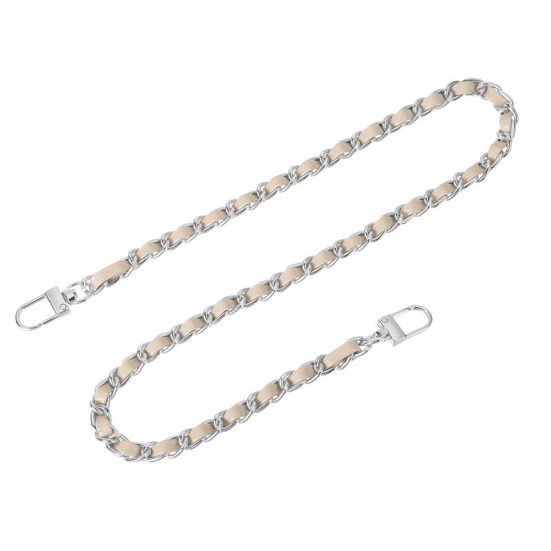 24" Purse Chain Strap with Buckles for Shoulder (Beige + Silver)