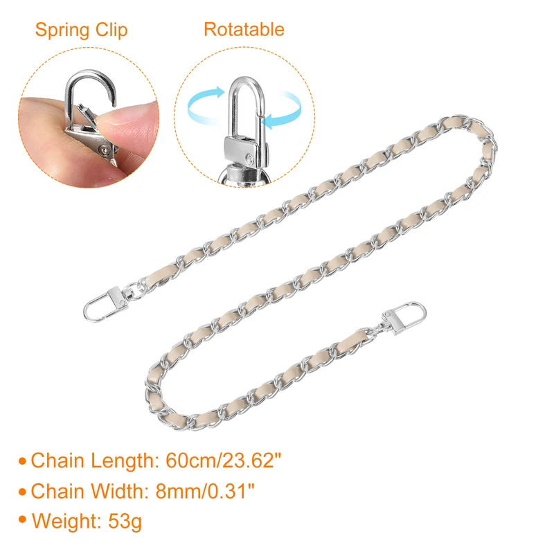24" Purse Chain Strap with Buckles for Shoulder (Beige + Silver)