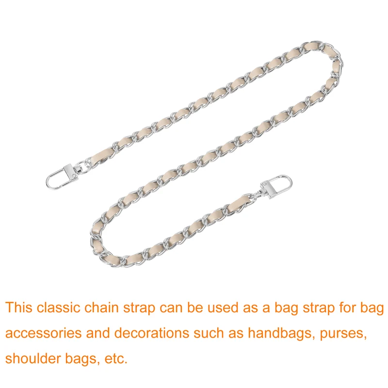 24" Purse Chain Strap with Buckles for Shoulder (Beige + Silver)
