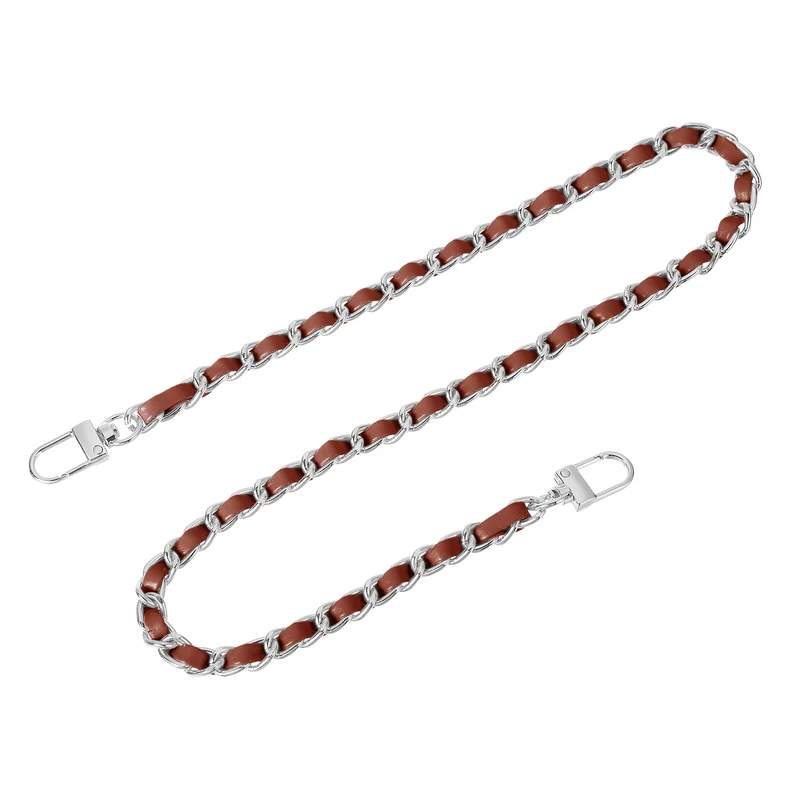 24" Purse Chain Strap with Buckles for Shoulder (Dark Brown + Silver)
