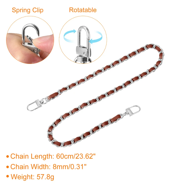 24" Purse Chain Strap with Buckles for Shoulder (Dark Brown + Silver)
