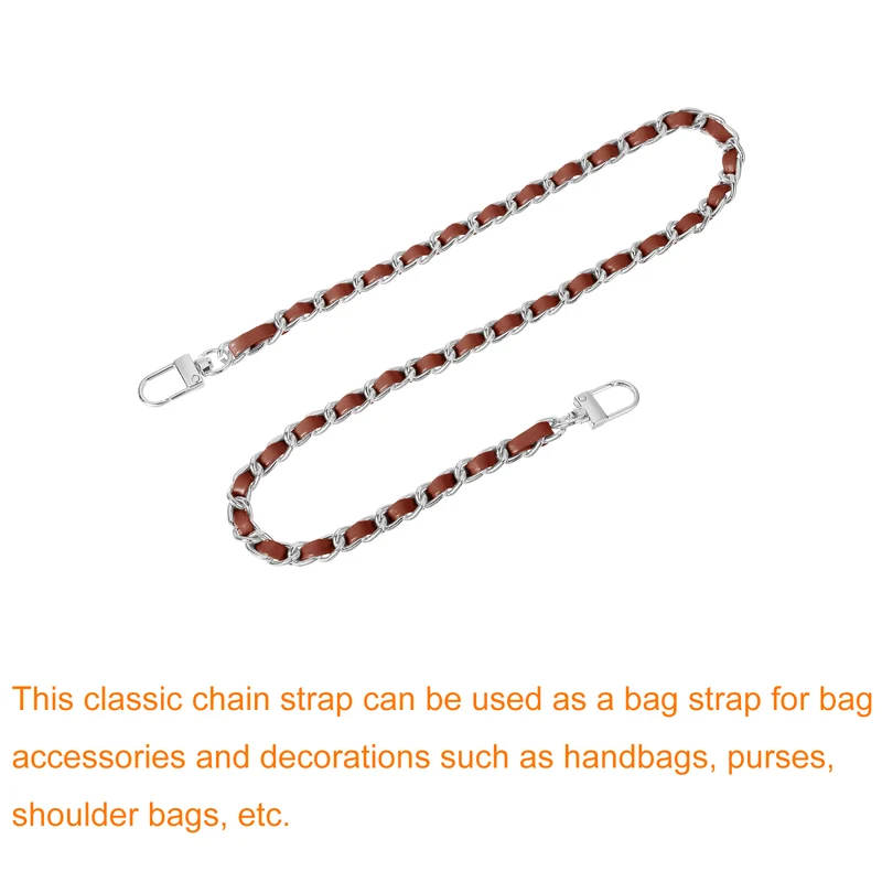 24" Purse Chain Strap with Buckles for Shoulder (Dark Brown + Silver)