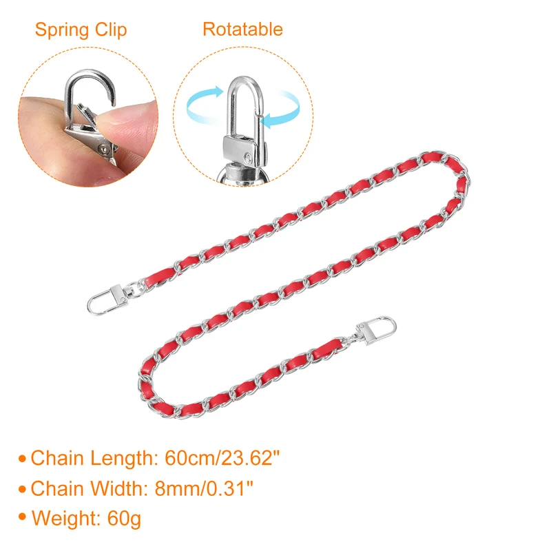 24" Purse Chain Strap with Buckles for Shoulder (Red + Silver)
