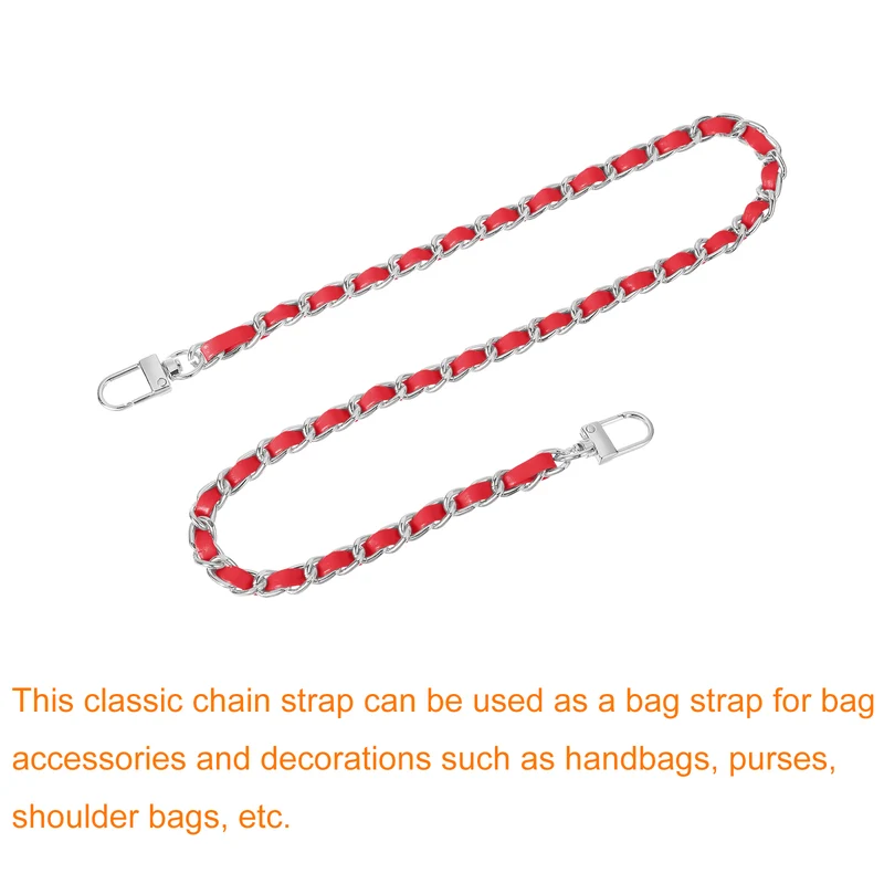 24" Purse Chain Strap with Buckles for Shoulder (Red + Silver)