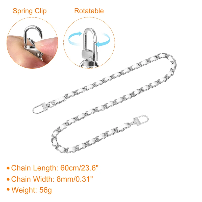 24" Purse Chain Strap with Buckles for Shoulder White Silver