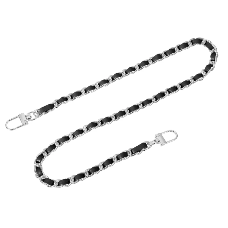 24" Purse Chain Strap with Buckles for Shoulder (Black + Silver)