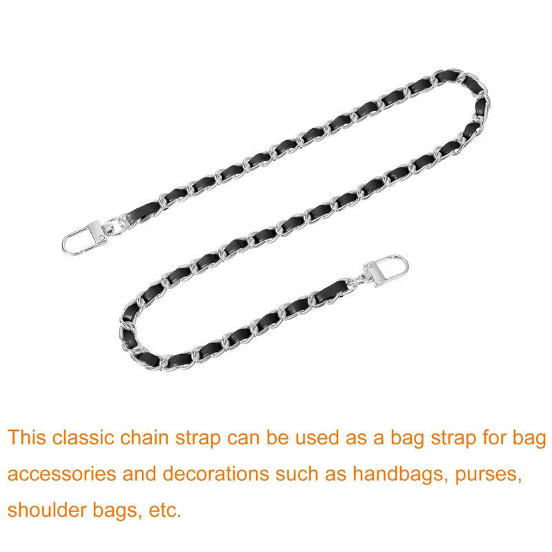24" Purse Chain Strap with Buckles for Shoulder (Black + Silver)
