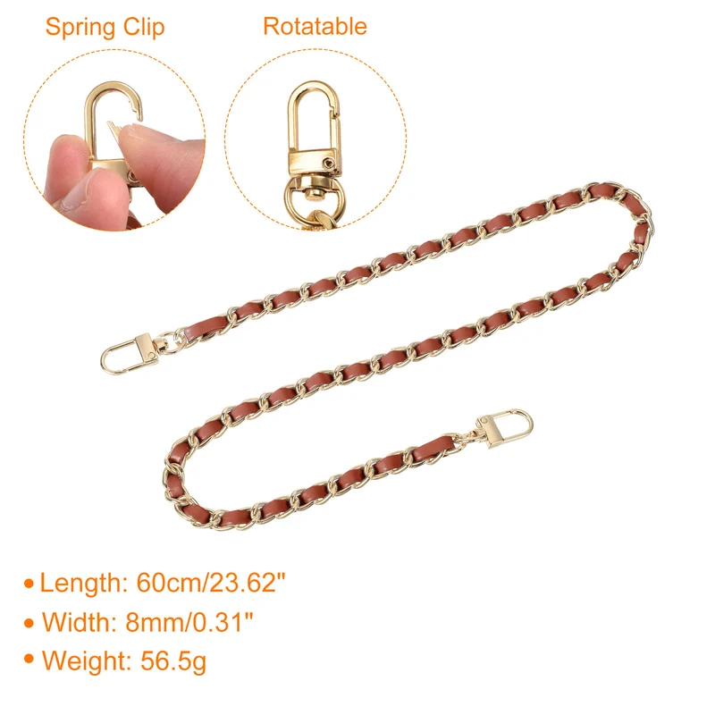 24" Purse Chain Strap with Buckles for Shoulder (Brown + Gold)