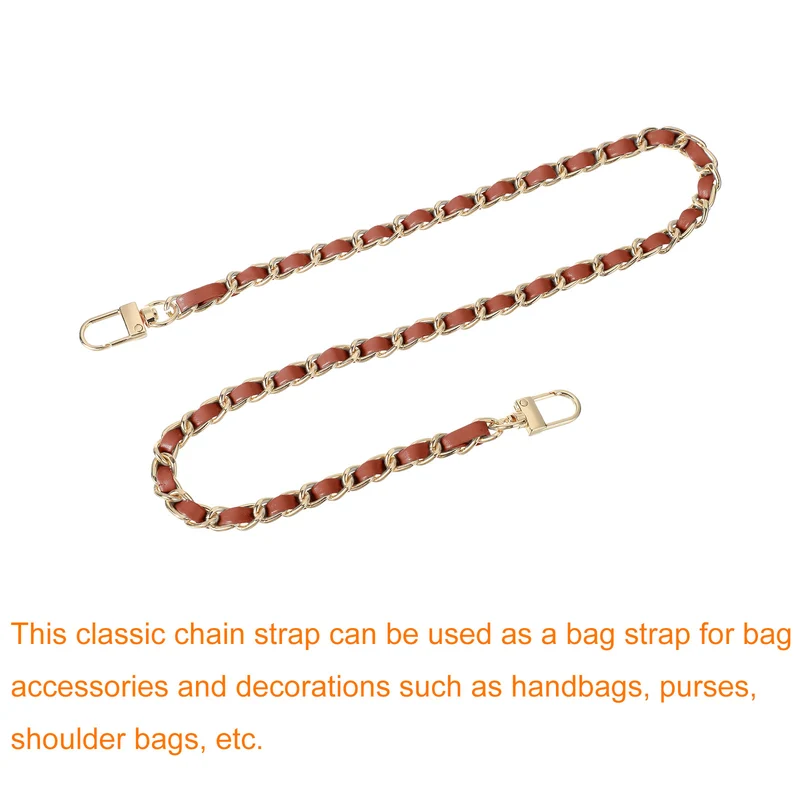 24" Purse Chain Strap with Buckles for Shoulder (Brown + Gold)
