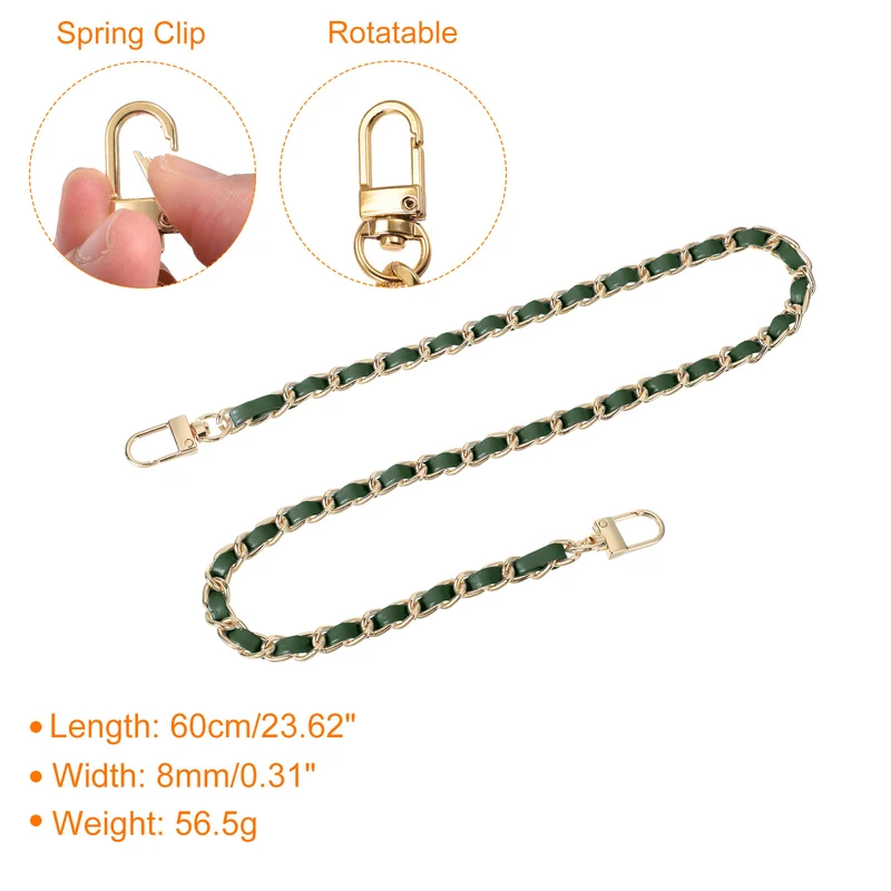 24" Purse Chain Strap with Buckles for Shoulder (Green + Gold)