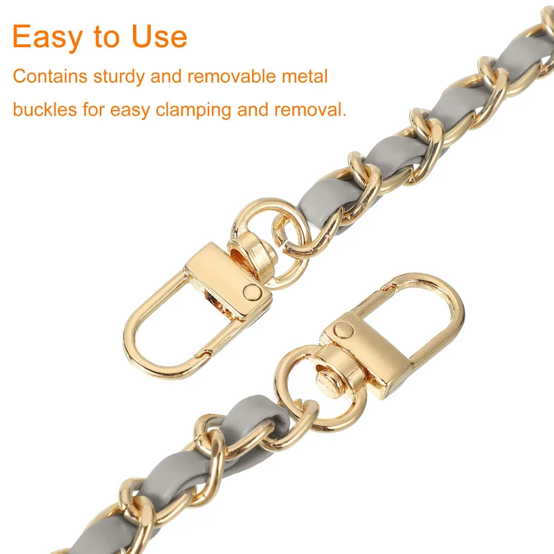 47" Purse Chain Strap with Buckles for Shoulder and Cross Body (Gray + Gold)