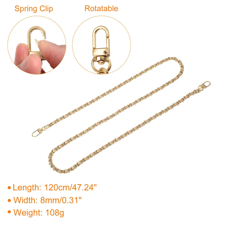 47" Purse Chain Strap with Buckles for Shoulder and Cross Body (Khaki + Gold)