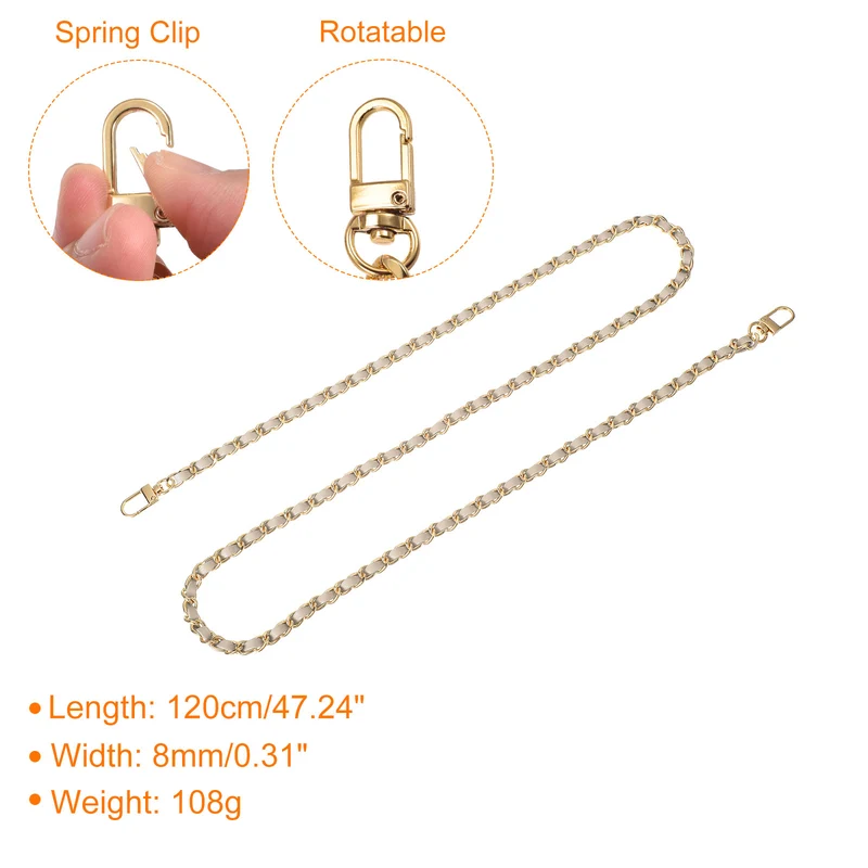 47" Purse Chain Strap with Buckles for Shoulder and Cross Body Beige Gold
