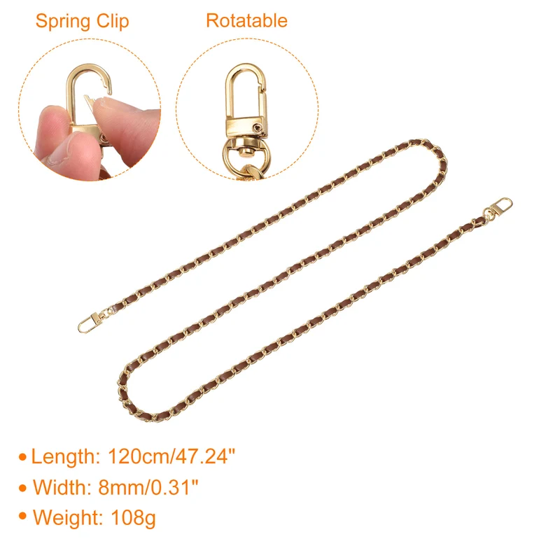47" Purse Chain Strap with Buckles for Shoulder, Cross Body (Dark Brown + Gold)