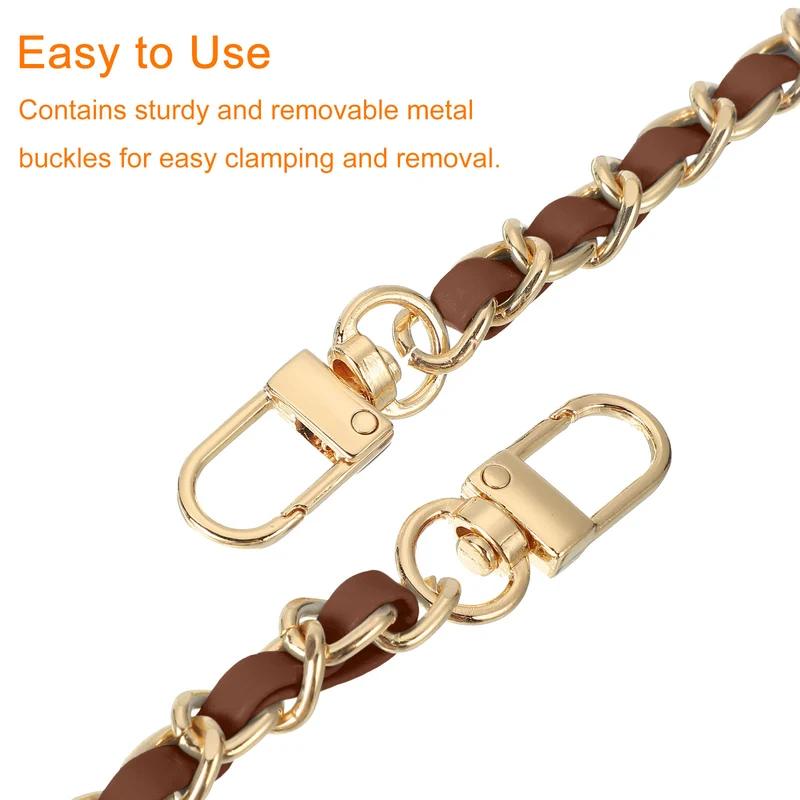 47" Purse Chain Strap with Buckles for Shoulder, Cross Body (Dark Brown + Gold)