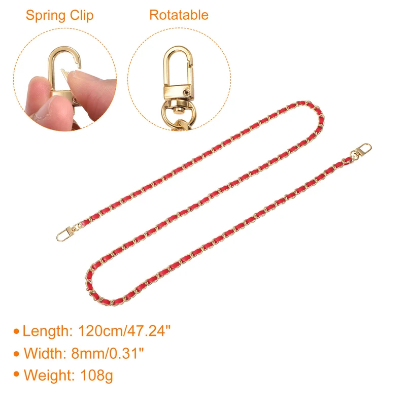 47" Purse Chain Strap with Buckles for Shoulder and Cross Body (Red + Gold)